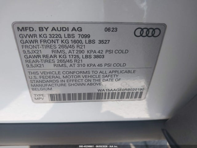 WA15AAGE0RB020190 Audi Q8 E-tron Premium Plus Quattro
