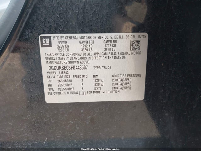 Chevrolet Silverado 1500 2lz 2015 3GCUKSEC5FG448507 Image 9