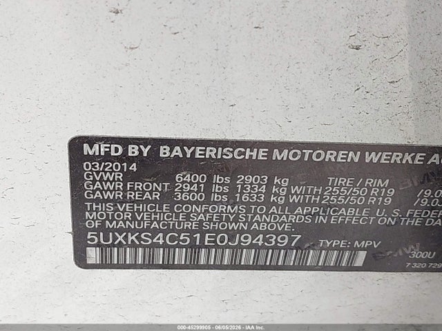 Продажа на аукционе авто 2014 Bmw X5 Xdrive35d, vin: 5UXKS4C51E0J94397, номер лота: 45299905