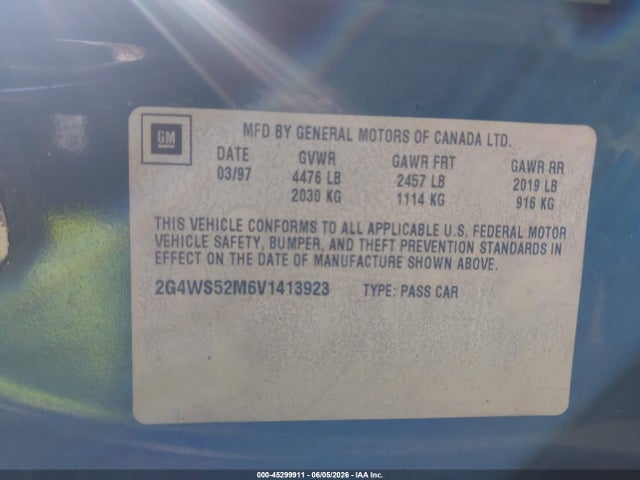 Aukcja sprzedaży 1997 Buick Century Custom Cmi, vin: 2G4WS52M6V1413923, numer aukcji: 45299911