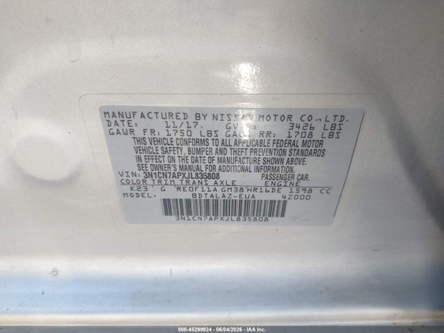 Nissan Versa 1.6 S+ 2018 3N1CN7APXJL835808 Image 9