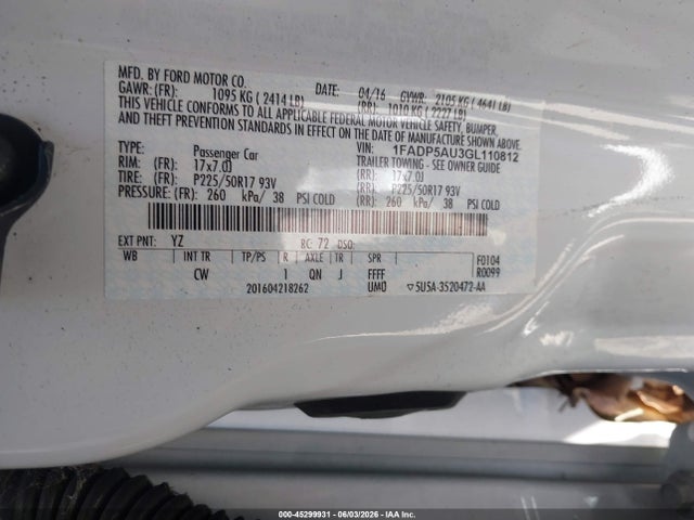 Aukcja sprzedaży 2016 Ford C-max Hybrid Se, vin: 1FADP5AU3GL110812, numer aukcji: 45299931
