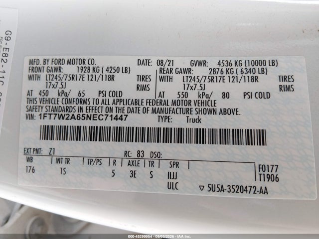 Ford F-250 Xl 2022 1FT7W2A65NEC71447 Image 9