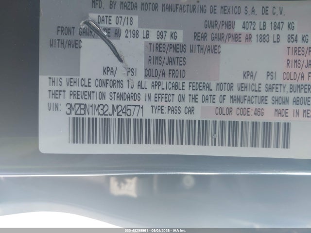 3MZBN1M32JM245771 Mazda Mazda3 Grand Touring