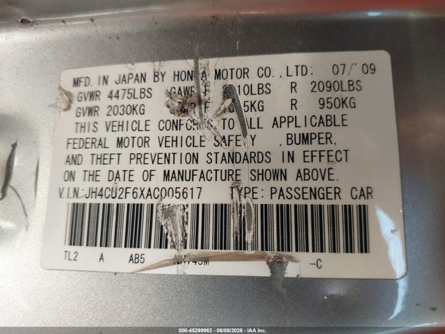 Продаж на аукціоні авто 2010 Acura Tsx 2.4, vin: JH4CU2F6XAC005617, номер лоту: 45299962