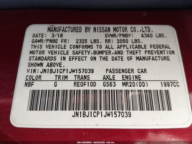 2018 Nissan Rogue Sport S მანქანა იყიდება აუქციონზე, vin: JN1BJ1CP1JW157039, აუქციონის ნომერი: 45299969