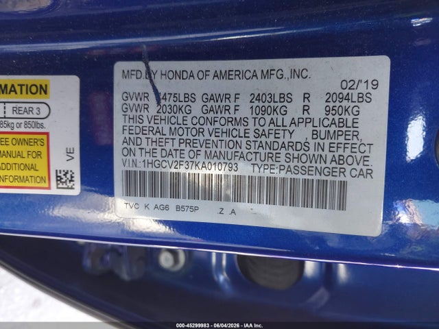 1HGCV2F37KA010793 Honda Accord Sport 2.0t