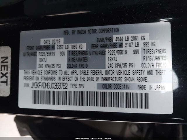 Продажа на аукционе авто 2018 Mazda Cx-5 Grand Touring, vin: JM3KFADM6J0363762, номер лота: 45300007