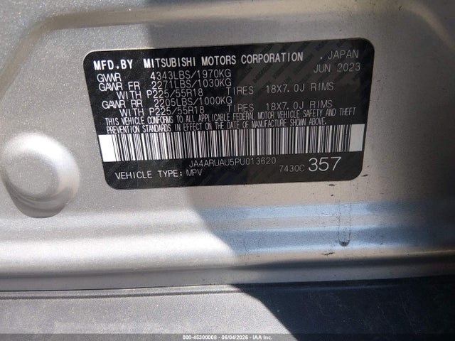 45300008 :رقم المزاد ، JA4ARUAU5PU013620 vin ، 2023 Mitsubishi Outlander Sport 2.0 Es Awc مزاد بيع