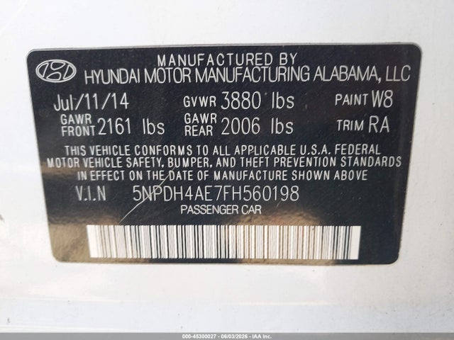 5NPDH4AE7FH560198 Hyundai ELANTRA SE