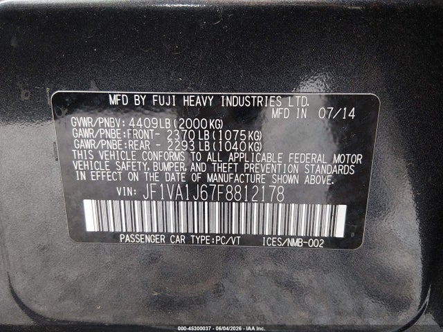 Subaru Wrx Limited 2015 JF1VA1J67F8812178 Image 9