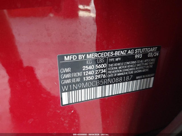 Продаж на аукціоні авто 2024 Mercedes-benz Eqb 250 Suv, vin: W1N9M0CB5RN088187, номер лоту: 45300050