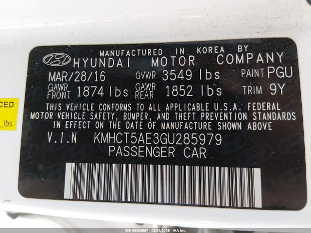 Hyundai ACCENT SE 2016 KMHCT5AE3GU285979 Image 9