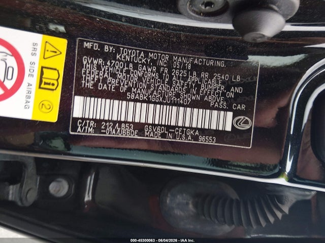 45300063 :رقم المزاد ، 58ABK1GGXJU111407 vin ، 2018 Lexus Es 350 مزاد بيع