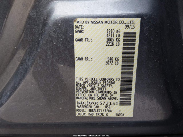 Nissan Altima 2.5 S 2015 1N4AL3APXFC572151 Image 9