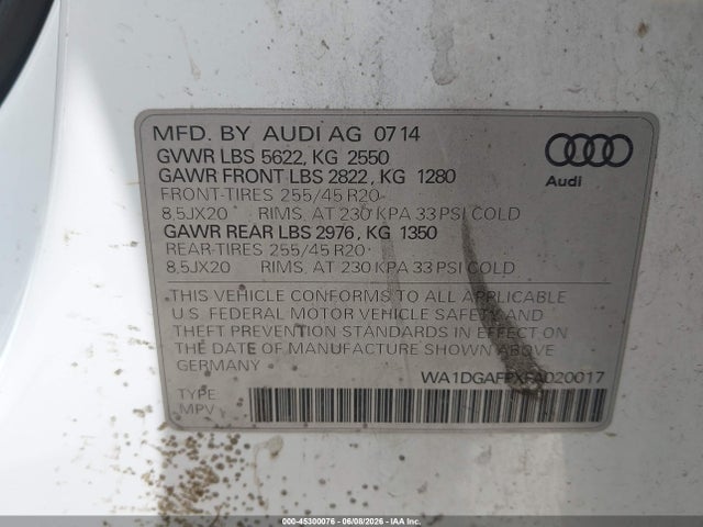 Aukcja sprzedaży 2015 Audi Q5 3.0t Premium Plus, vin: WA1DGAFPXFA020017, numer aukcji: 45300076