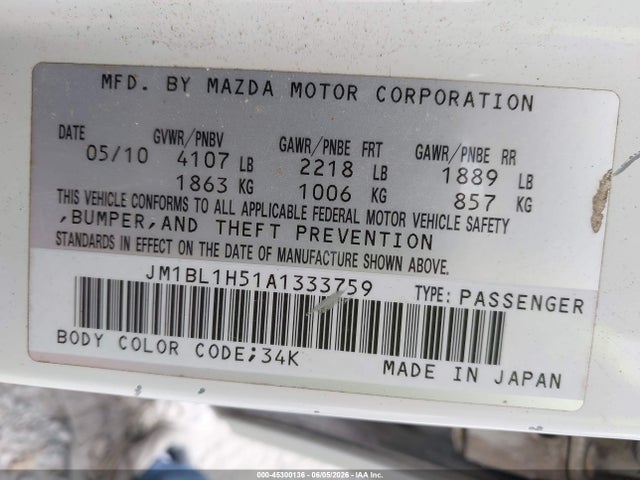 Продажа на аукционе авто 2010 Mazda Mazda3 S Sport, vin: JM1BL1H51A1333759, номер лота: 45300136