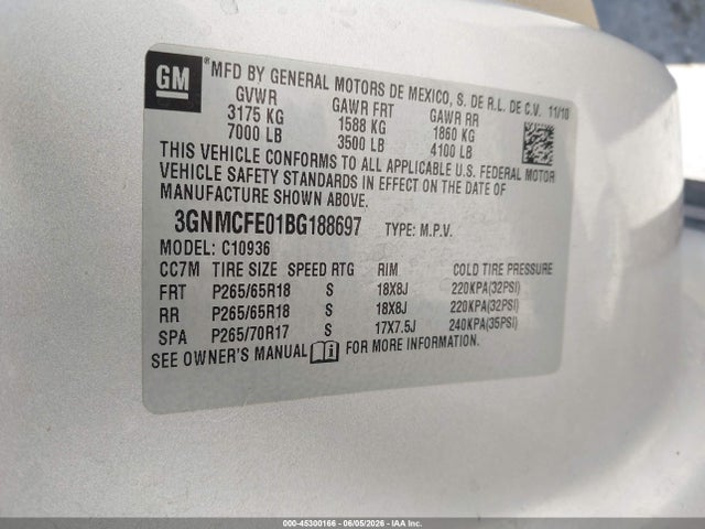 Aukcja sprzedaży 2011 Chevrolet Avalanche 1500 Lt1, vin: 3GNMCFE01BG188697, numer aukcji: 45300166