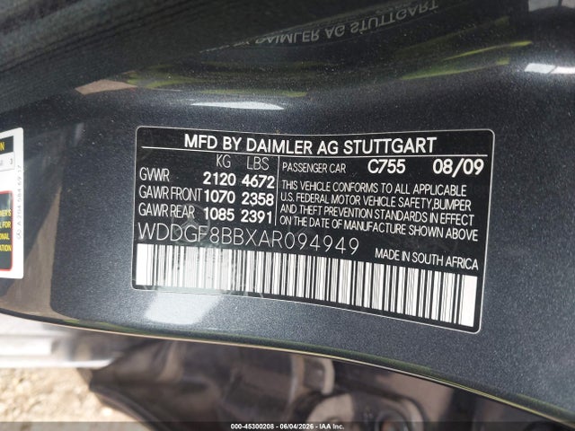 Aukcja sprzedaży 2010 Mercedes-benz C 300 Sport 4matic, vin: WDDGF8BBXAR094949, numer aukcji: 45300208