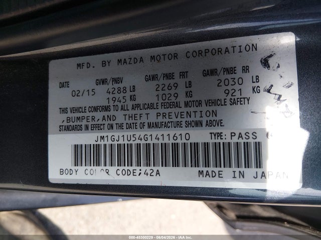 JM1GJ1U54G1411610 Mazda Mazda6 I Sport