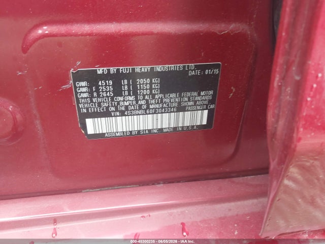 Продаж на аукціоні авто 2015 Subaru Legacy 2.5i Limited, vin: 4S3BNBL60F3043346, номер лоту: 45300235