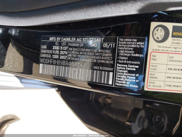 Aukcja sprzedaży 2011 Mercedes-benz E 350 4matic, vin: WDDHF8HB9BA457141, numer aukcji: 45300251