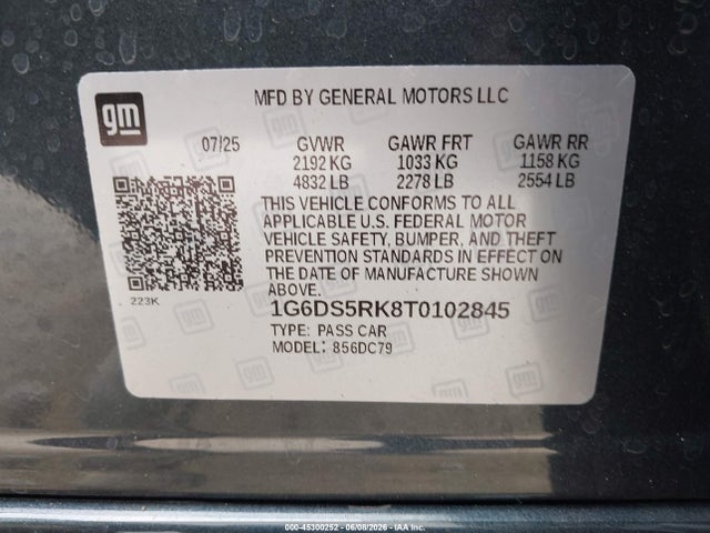2026 Cadillac Ct5 Premium Luxury Rwd მანქანა იყიდება აუქციონზე, vin: 1G6DS5RK8T0102845, აუქციონის ნომერი: 45300252