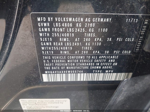 WVGAV3AX9EW055744 Volkswagen Tiguan R-line