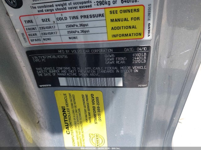 Aukcja sprzedaży 2011 Volvo C70 T5, vin: YV1672MCXBJ109756, numer aukcji: 45300290