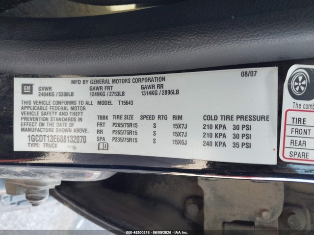 Aukcja sprzedaży 2008 Chevrolet Colorado Lt, vin: 1GCDT13E688132070, numer aukcji: 45300318