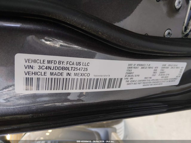 Продажа на аукционе авто 2020 Jeep Compass Trailhawk 4x4, vin: 3C4NJDDB0LT254725, номер лота: 45300410