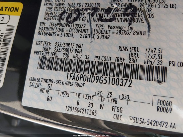 Продажа на аукционе авто 2016 Ford Fusion Se, vin: 1FA6P0HD9G5100372, номер лота: 45300419