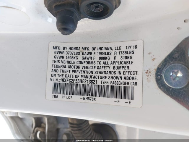 Aukcja sprzedaży 2017 Honda Civic Lx, vin: 19XFC2F53HE213821, numer aukcji: 45300420