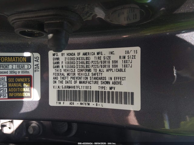5J6RM4H97FL111913 Honda Cr-v Touring