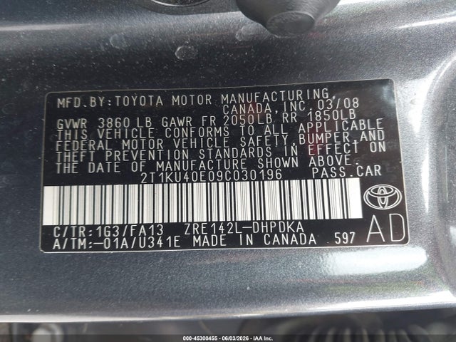 Продажа на аукционе авто 2009 Toyota Matrix, vin: 2T1KU40E09C030196, номер лота: 45300455
