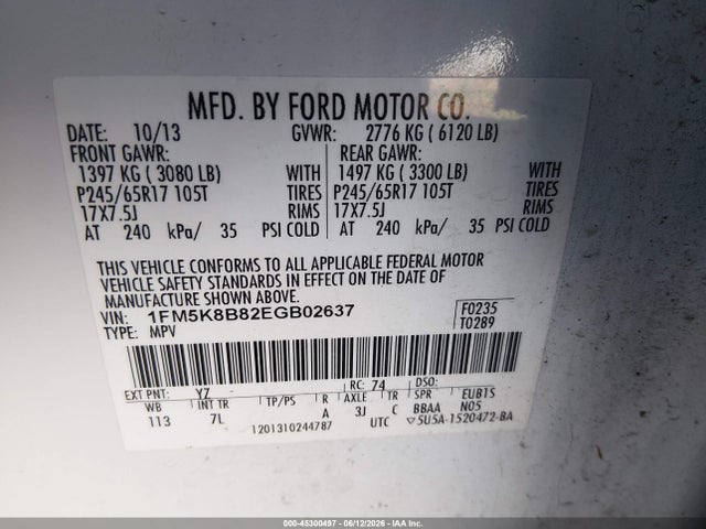 Ford Explorer 2014 1FM5K8B82EGB02637 Image 9
