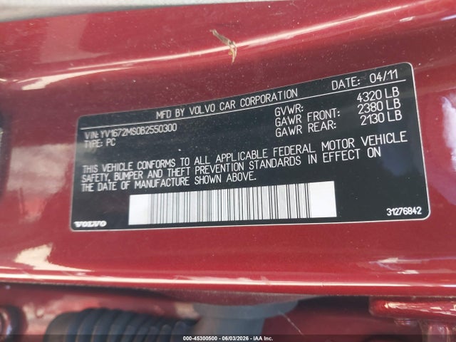 Продажа на аукционе авто 2011 Volvo S40 T5, vin: YV1672MS0B2550300, номер лота: 45300500