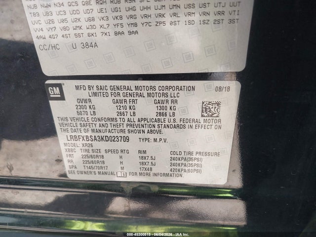 Продаж на аукціоні авто 2019 Buick Envision Fwd Preferred, vin: LRBFXBSA3KD023709, номер лоту: 45300515