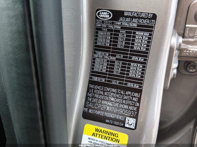Продажа на аукционе авто 2022 Land Rover Discovery Sport Se, vin: SALCP2FXXNH905937, номер лота: 45300538