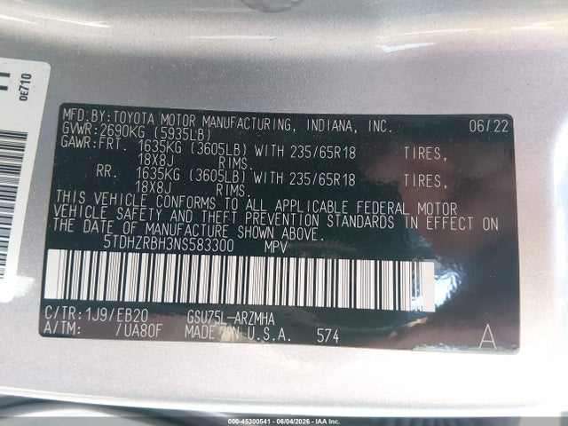 Toyota Highlander Xle 2022 5TDHZRBH3NS583300 Image 9