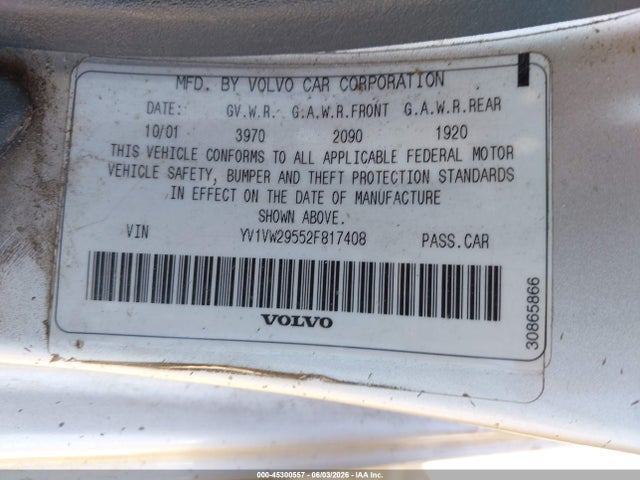 Продажа на аукционе авто 2002 Volvo V40 A, vin: YV1VW29552F817408, номер лота: 45300557