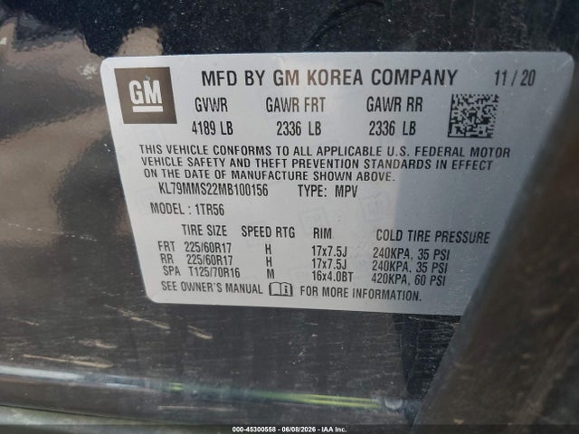 45300558 :رقم المزاد ، KL79MMS22MB100156 vin ، 2021 Chevrolet Trailblazer Fwd Ls مزاد بيع