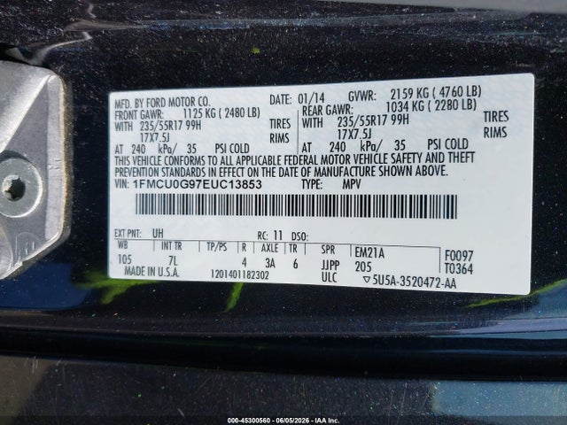 1FMCU0G97EUC13853 Ford ESCAPE SE
