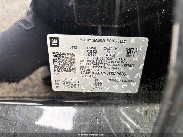 45300599 :رقم المزاد ، 1GNSKAECXJR329885 vin ، 2018 Chevrolet Tahoe Ls مزاد بيع