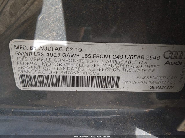 Продажа на аукционе авто 2010 Audi A4 2.0t Premium, vin: WAUFFAFL2AN052666, номер лота: 45300606