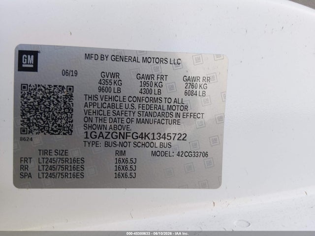 Chevrolet Express 3500 Ls 2019 1GAZGNFG4K1345722 Image 9
