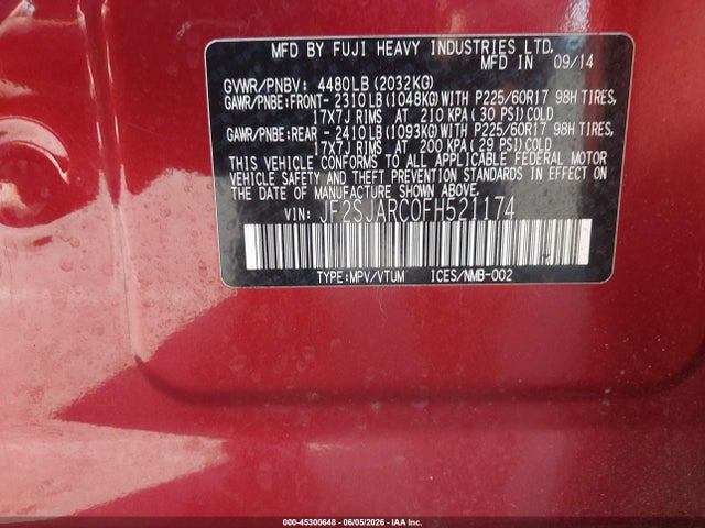 JF2SJARC0FH521174 Subaru Forester 2.5i Limited