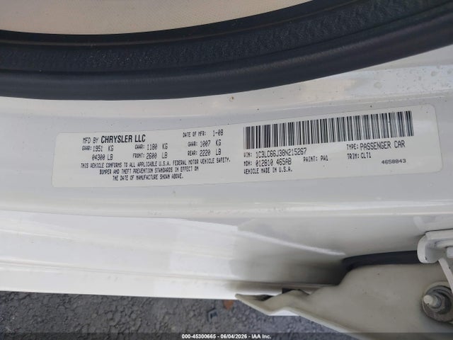 Продаж на аукціоні авто 2008 Chrysler Sebring Limited, vin: 1C3LC66J38N215267, номер лоту: 45300665