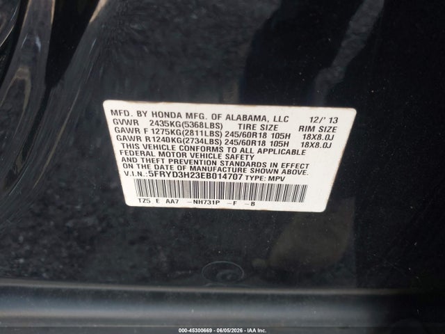 2014 Acura Mdx მანქანა იყიდება აუქციონზე, vin: 5FRYD3H23EB014707, აუქციონის ნომერი: 45300669