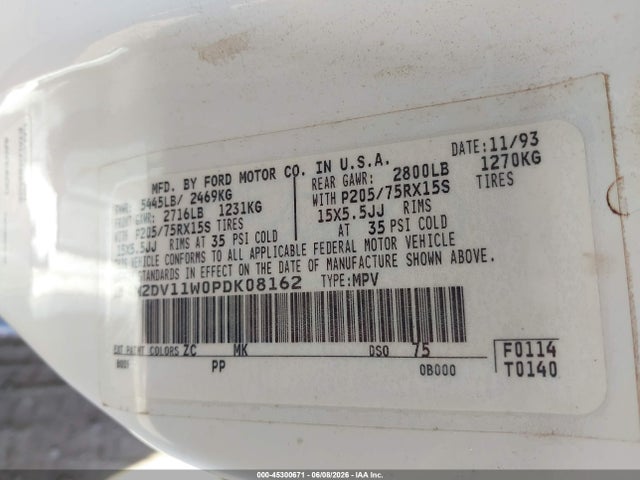 Продажа на аукционе авто 1993 Mercury Villager, vin: 4M2DV11W0PDK08162, номер лота: 45300671